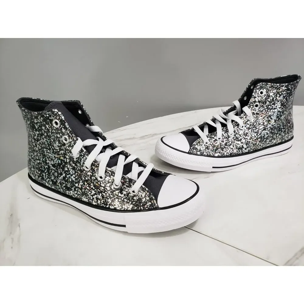 NEW Converse Girls BIG KID Size 6 Black Glitter High Top Shoes Gray‎ Metallic